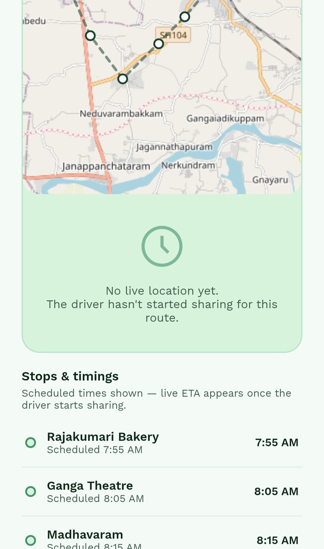 Route and stop details